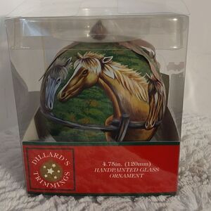 New Dillards Hand-painted "Horses" Glass Ornament